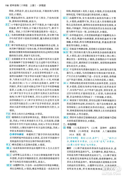 四川大学出版社2024年秋初中同步5年中考3年模拟八年级生物上册济南版答案