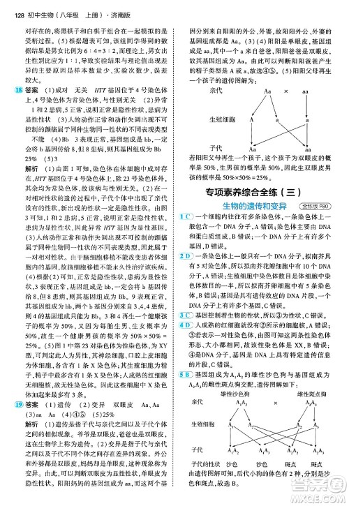 四川大学出版社2024年秋初中同步5年中考3年模拟八年级生物上册济南版答案