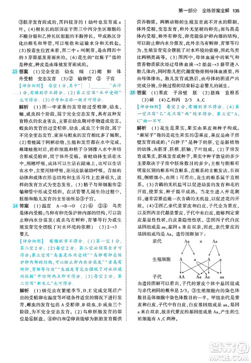 四川大学出版社2024年秋初中同步5年中考3年模拟八年级生物上册济南版答案