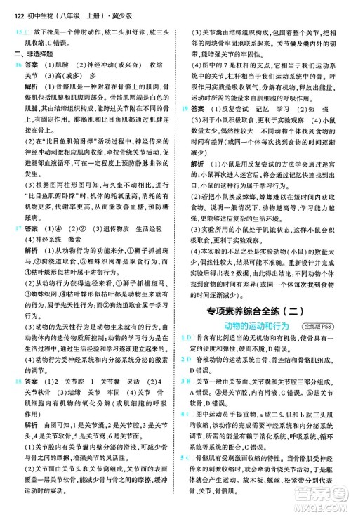 四川大学出版社2024年秋初中同步5年中考3年模拟八年级生物上册冀少版答案 四川大学出版社2024年秋初中同步5年中考3年模拟八年级生物上册冀少版答案