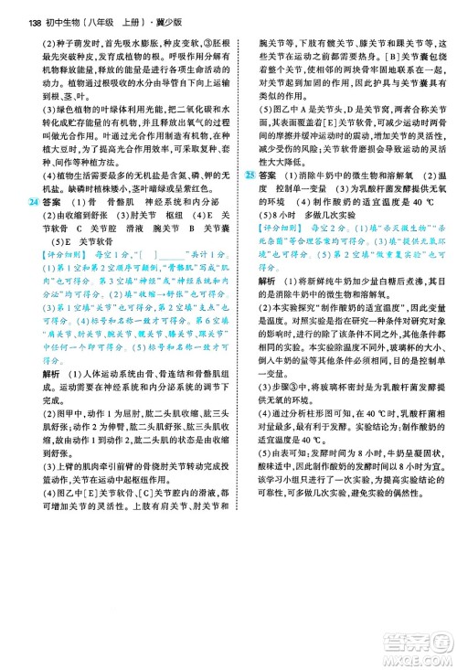 四川大学出版社2024年秋初中同步5年中考3年模拟八年级生物上册冀少版答案 四川大学出版社2024年秋初中同步5年中考3年模拟八年级生物上册冀少版答案