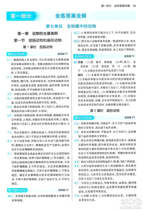 首都师范大学出版社2024年秋初中同步5年中考3年模拟八年级生物上册鲁科版山东专版答案