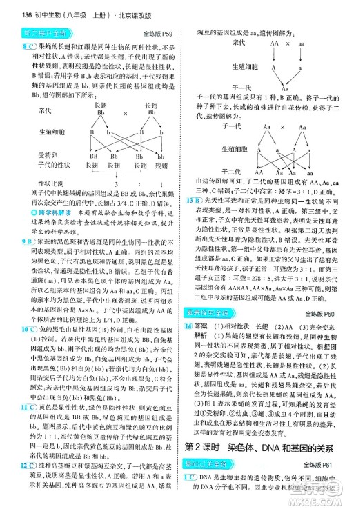 首都师范大学出版社2024年秋初中同步5年中考3年模拟八年级生物上册北京课改版北京专版答案