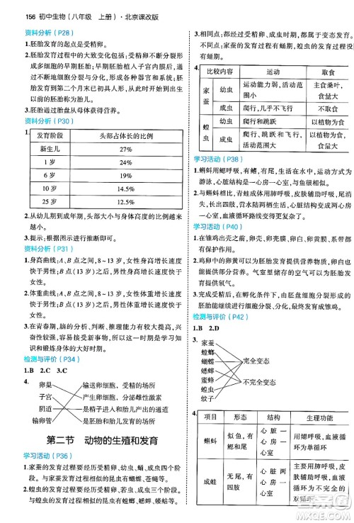 首都师范大学出版社2024年秋初中同步5年中考3年模拟八年级生物上册北京课改版北京专版答案