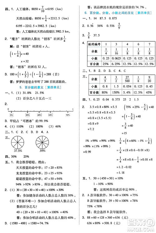 吉林教育出版社2024年秋荣德基好卷六年级数学上册北师大版答案