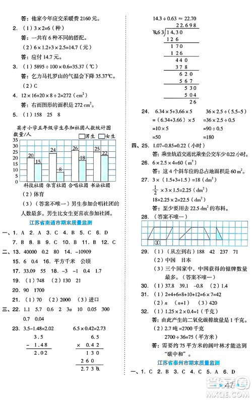 吉林教育出版社2024年秋荣德基好卷五年级数学上册苏教版答案 吉林教育出版社2024年秋荣德基好卷五年级数学上册苏教版答案