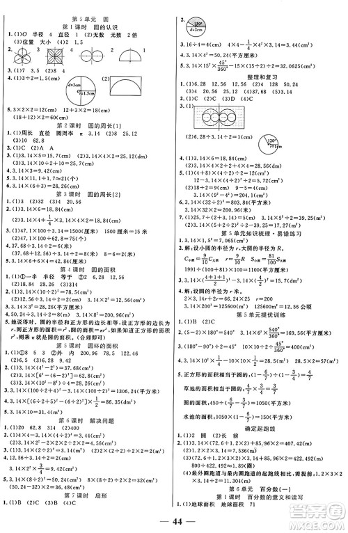 阳光出版社2024年秋扬帆文化激活思维智能训练六年级数学上册人教版答案