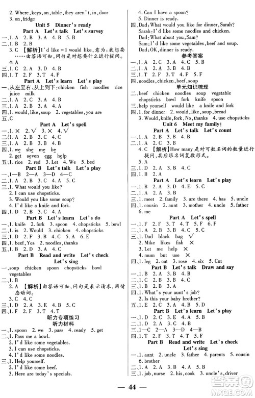 阳光出版社2024年秋扬帆文化激活思维智能训练四年级英语上册人教版答案