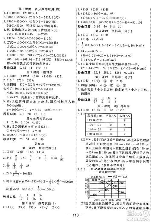 天津科学技术出版社2024年秋金优教辅夺冠新课堂随堂练测六年级数学上册北师大版答案