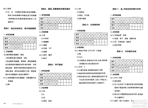 新疆青少年出版社2024年秋优学1+1评价与测试七年级生物上册通用版答案