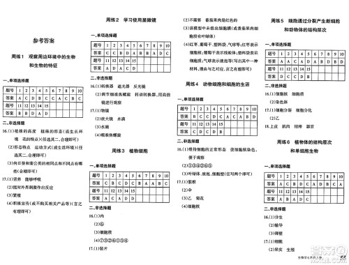 新疆青少年出版社2024年秋优学1+1评价与测试七年级生物上册通用版答案