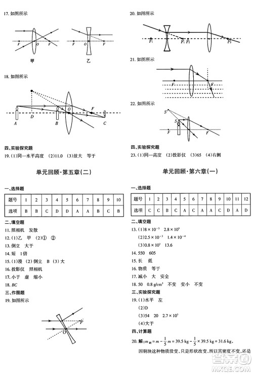 新疆青少年出版社2024年秋优学1+1评价与测试八年级物理上册通用版答案