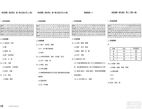 新疆青少年出版社2024年秋优学1+1评价与测试八年级生物上册通用版答案