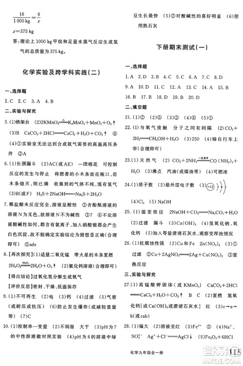 新疆青少年出版社2025年秋优学1+1评价与测试九年级化学全一册通用版答案