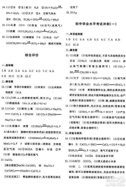 新疆青少年出版社2025年秋优学1+1评价与测试九年级化学全一册通用版答案