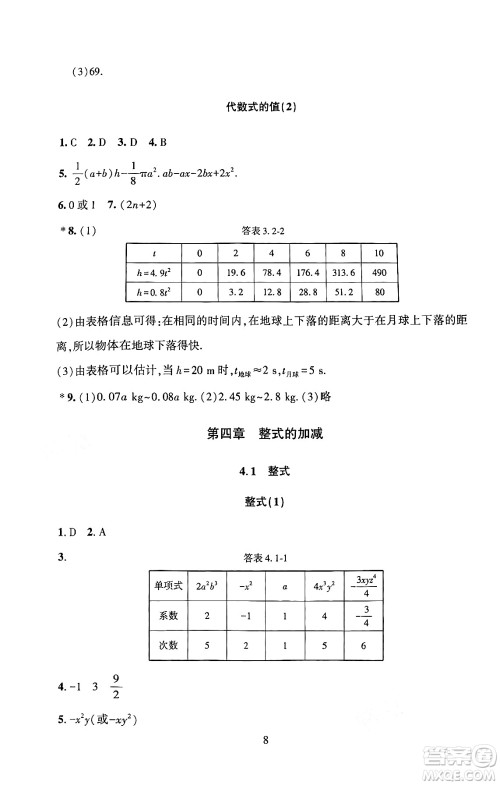 北京师范大学出版社2024年秋京师普教伴你学同步学习手册七年级数学上册人教版答案