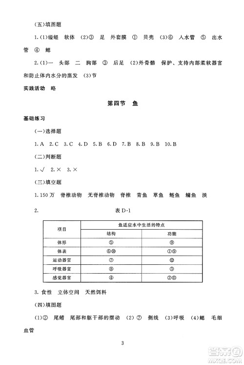 北京师范大学出版社2024年秋京师普教伴你学同步学习手册八年级生物学上册人教版答案