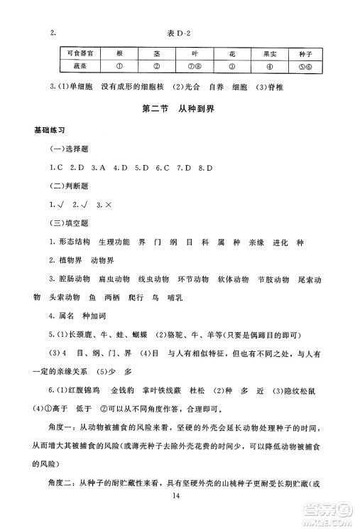 北京师范大学出版社2024年秋京师普教伴你学同步学习手册八年级生物学上册人教版答案