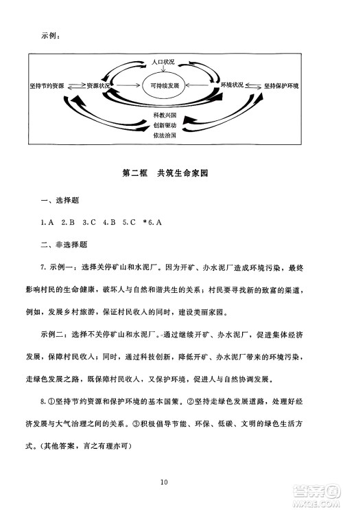 北京师范大学出版社2024年秋京师普教伴你学同步学习手册九年级道德与法治上册人教版答案