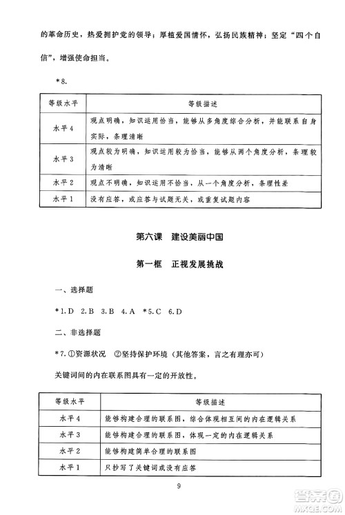 北京师范大学出版社2024年秋京师普教伴你学同步学习手册九年级道德与法治上册人教版答案