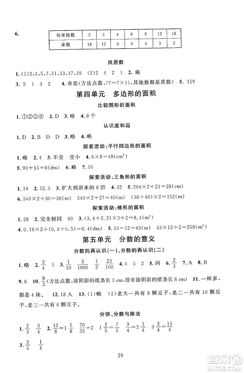 北京师范大学出版社2024年秋京师普教伴你学同步学习手册五年级数学上册北师大版答案