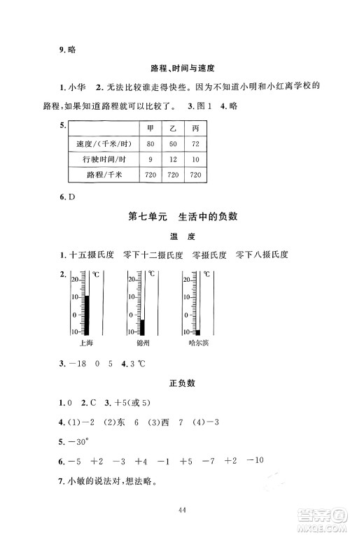 北京师范大学出版社2024年秋京师普教伴你学同步学习手册四年级数学上册北师大版答案