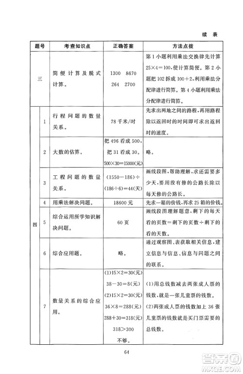 北京师范大学出版社2024年秋京师普教伴你学同步学习手册四年级数学上册北师大版答案