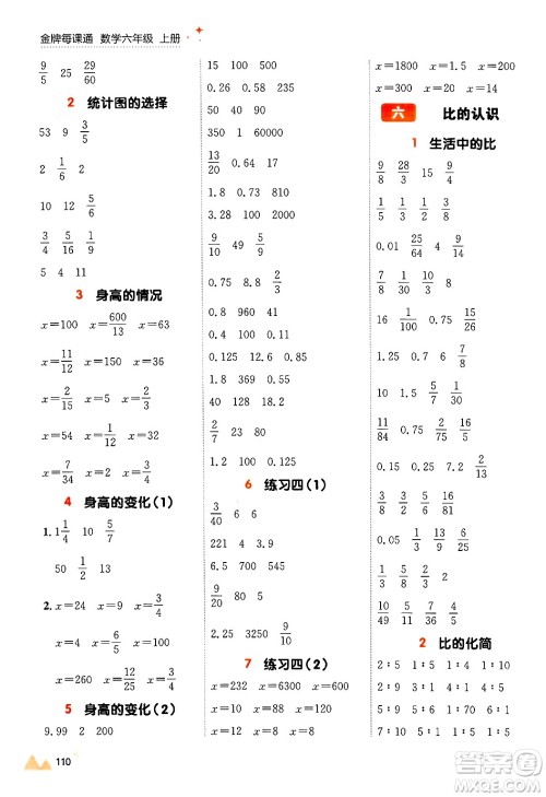 大连出版社2024年秋点石成金金牌每课通六年级数学上册北师大版答案