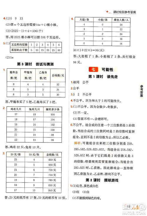 大连出版社2024年秋点石成金金牌每课通五年级数学上册北师大版答案