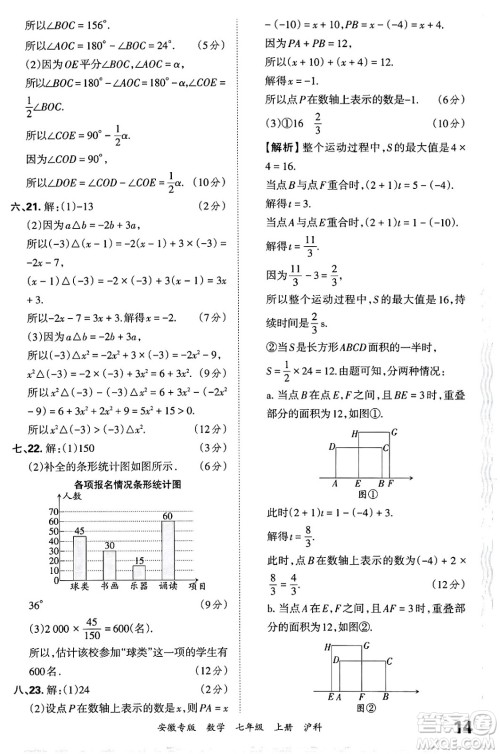 江西人民出版社2024年秋王朝霞各地期末试卷精选七年级数学上册沪科版安徽专版答案