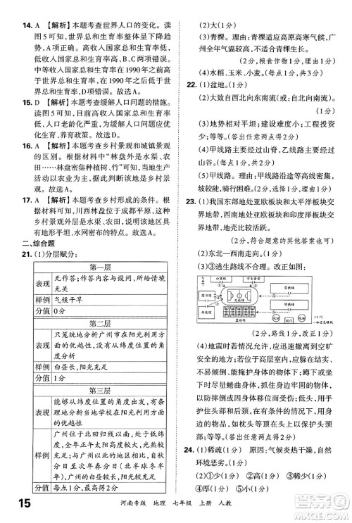 江西人民出版社2024年秋王朝霞各地期末试卷精选七年级地理上册人教版河南专版答案