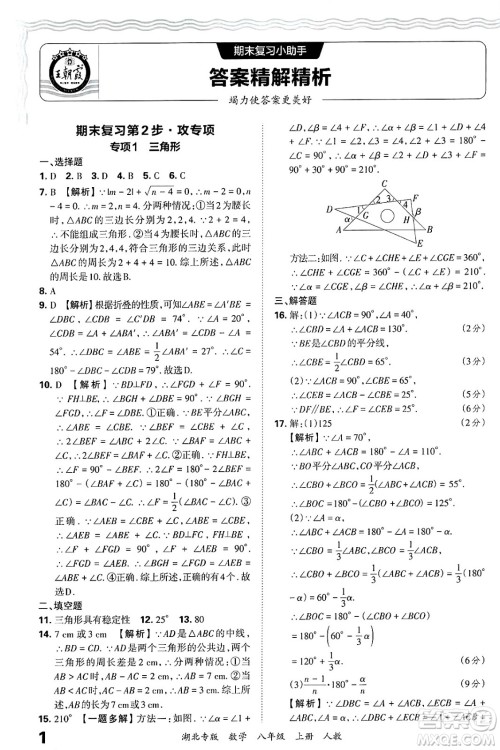 江西人民出版社2024年秋王朝霞各地期末试卷精选八年级数学上册人教版湖北专版答案