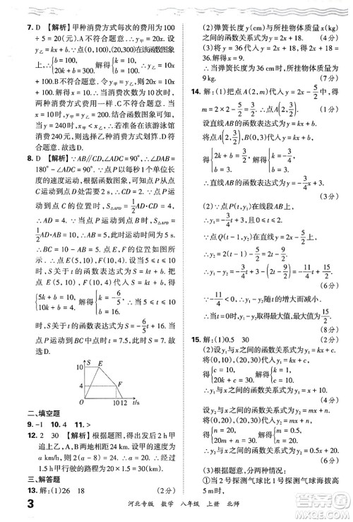 江西人民出版社2024年秋王朝霞各地期末试卷精选八年级数学上册北师大版河北专版答案