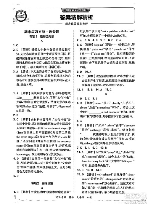 江西人民出版社2025年秋王朝霞各地期末试卷精选九年级英语全一册人教版河北专版答案