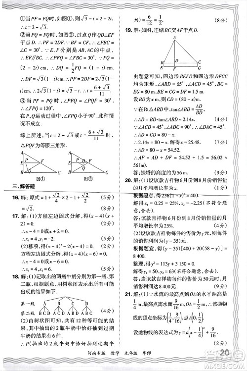 江西人民出版社2025年秋王朝霞各地期末试卷精选九年级数学全一册华师版河南专版答案