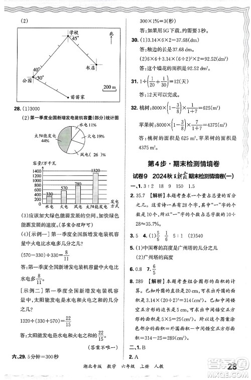 江西人民出版社2024年秋王朝霞各地期末试卷精选六年级数学上册人教版湖北专版答案