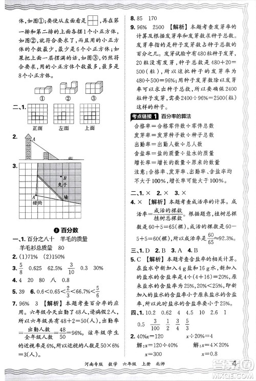 江西人民出版社2024年秋王朝霞各地期末试卷精选六年级数学上册北师大版河南专版答案