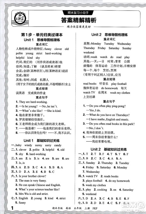 江西人民出版社2024年秋王朝霞各地期末试卷精选五年级英语上册人教PEP版湖北专版答案 江西人民出版社2024年秋王朝霞各地期末试卷精选五年级英语上册人教PEP版湖北专版答案