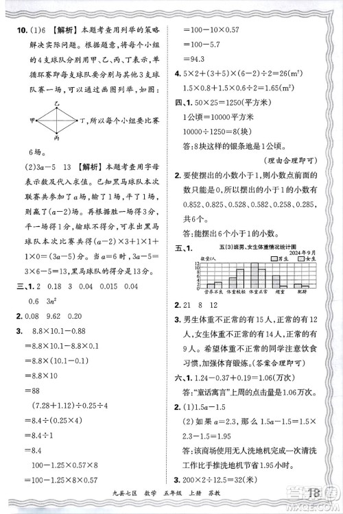 江西人民出版社2024年秋王朝霞各地期末试卷精选五年级数学上册苏教版洛阳专版答案