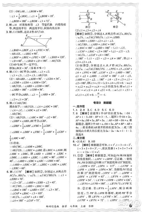 江西人民出版社2024年秋王朝霞期末真题精编七年级数学上册华师版河南郑州专版答案