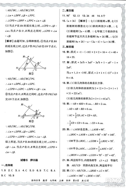 江西人民出版社2024年秋王朝霞期末真题精编七年级数学上册华师版河南郑州专版答案