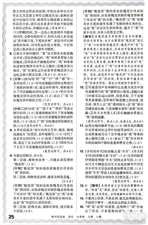 江西人民出版社2024年秋王朝霞期末真题精编七年级语文上册人教版河南郑州专版答案