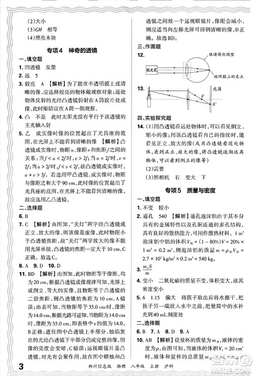 江西人民出版社2024年秋王朝霞期末真题精编八年级物理上册沪科版河南郑州专版答案