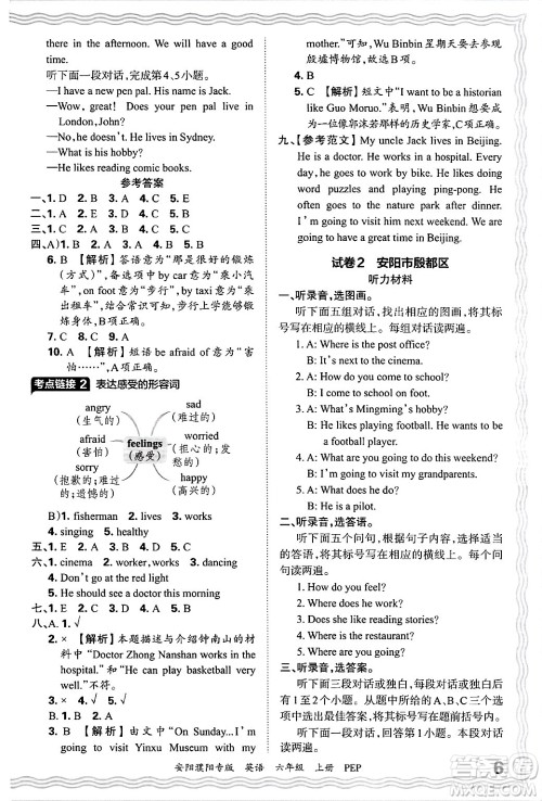 江西人民出版社2024年秋王朝霞期末真题精编六年级英语上册人教PEP版安阳濮阳专版答案 江西人民出版社2024年秋王朝霞期末真题精编六年级英语上册人教PEP版安阳濮阳专版答案
