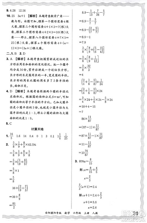 江西人民出版社2024年秋王朝霞期末真题精编六年级数学上册人教版安阳濮阳专版答案 江西人民出版社2024年秋王朝霞期末真题精编六年级数学上册人教版安阳濮阳专版答案