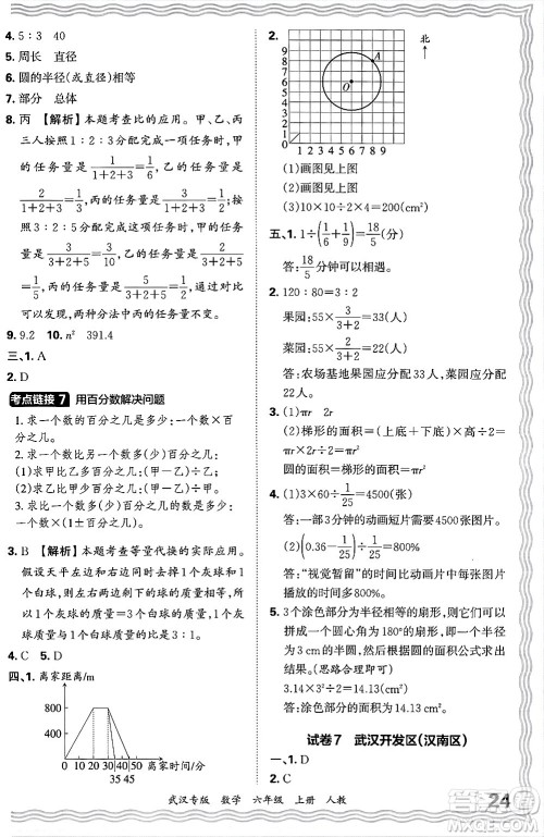 江西人民出版社2024年秋王朝霞期末真题精编六年级数学上册人教版大武汉专版答案 江西人民出版社2024年秋王朝霞期末真题精编六年级数学上册人教版大武汉专版答案