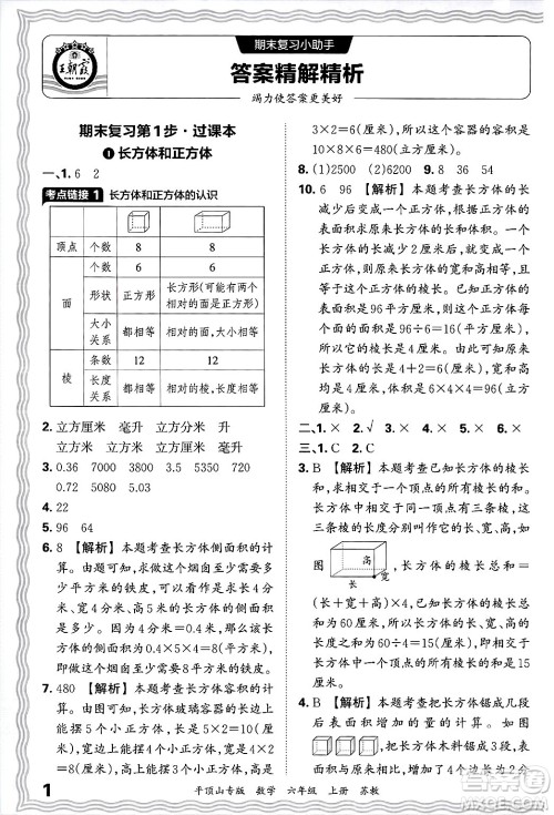 江西人民出版社2024年秋王朝霞期末真题精编六年级数学上册苏教版平顶山专版答案