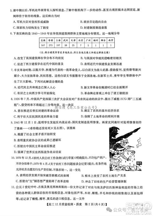 2024年12月23-24九师联盟高三联考G历史试卷答案