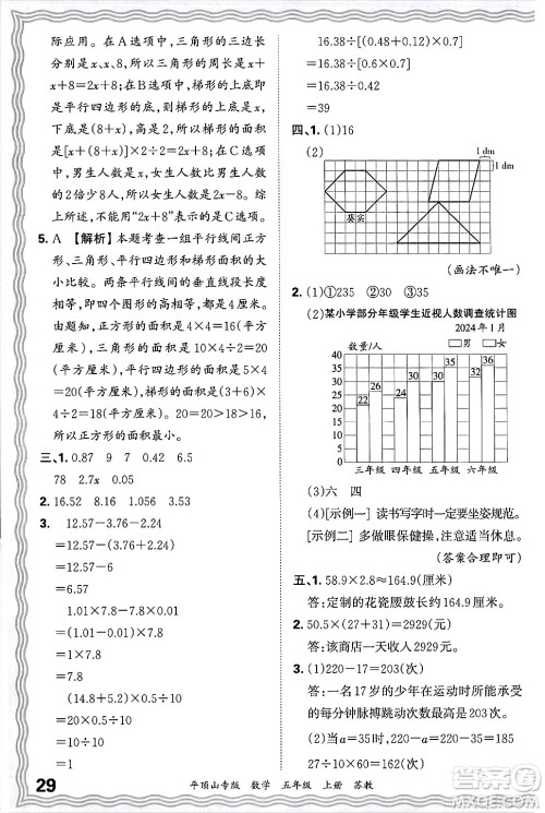 江西人民出版社2024年秋王朝霞期末真题精编五年级数学上册苏教版平顶山专版答案 江西人民出版社2024年秋王朝霞期末真题精编五年级数学上册苏教版平顶山专版答案