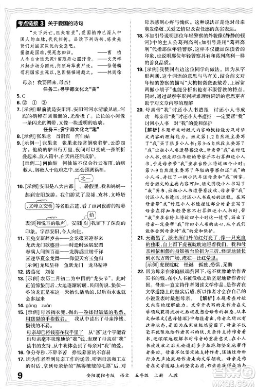 江西人民出版社2024年秋王朝霞期末真题精编五年级语文上册人教版安阳濮阳专版答案